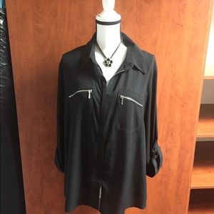 Trendy Chic Black Zipper Blouse Size 2X